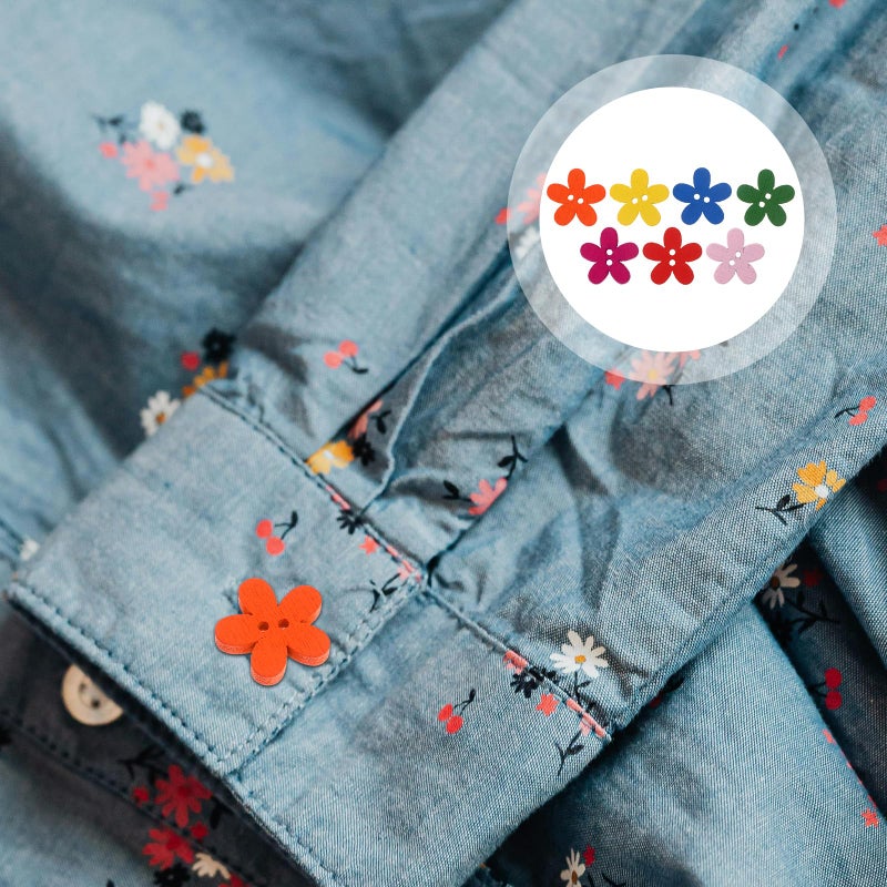 ROSENICE 100Pcs Colorful Flower Flatback Wooden Buttons, 0.59 Inch for Sewing Scrapbooking Crafts Unique Decorative Embellishments for DIY Projects - Image 4